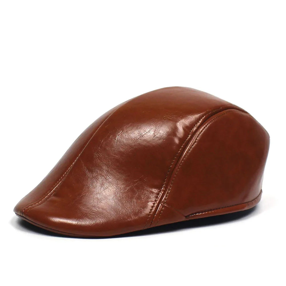 Vintage Faux Leather PU Men's Newsboy Beret Irish Cabbie Beret Gatsby Flat Caps Duckbill Golf Ivy Hats for Casual Beach Wear