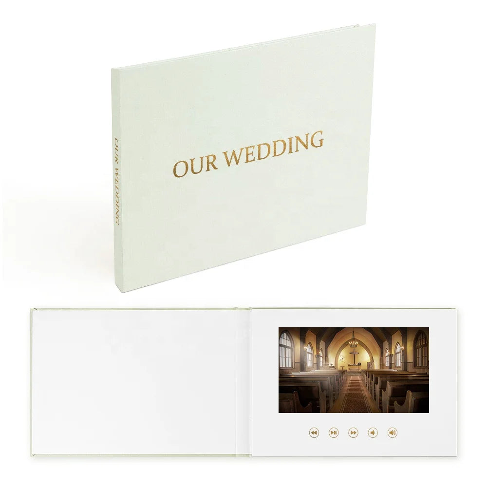 OUR WEDDING GOLD FOIL Video Book That Plays Your Wedding Video with 7 Inch IPS Display Linen Bound Wedding Video Album