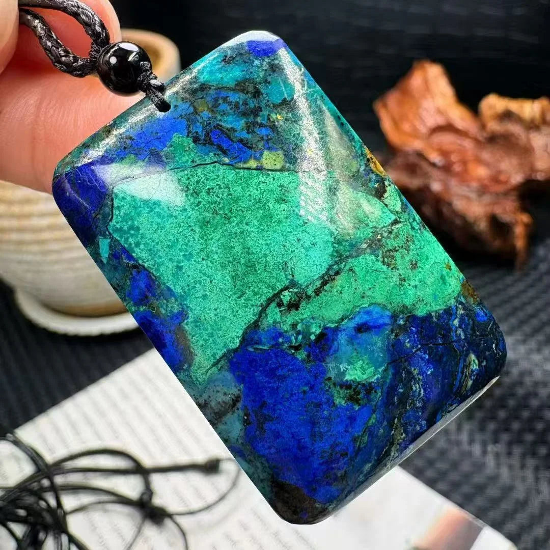 Natural Crystal Healing Stone Chrysocolla Rectangle Simple Big  Pendant Necklace
