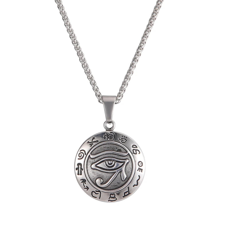 Vintage Stainless Steel Eye of Horus Pendant Men Protection Necklace Egyptian Symbol Stainless Steel Jewelry Necklace