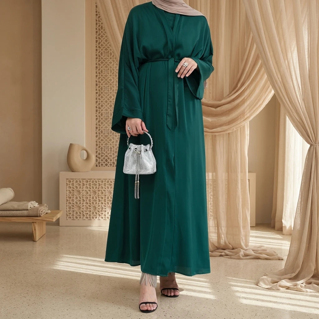 Loriya Fashion New Wrinkle Satin Islamic Clothing Summer Abaya 2 Piece Abaya Set Women Abaya Designs Wholesale Collection