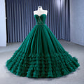 Jancember Rsm67541 Green Off Shoulder Tiered Tulle Fashion Evening Gowns Dresses