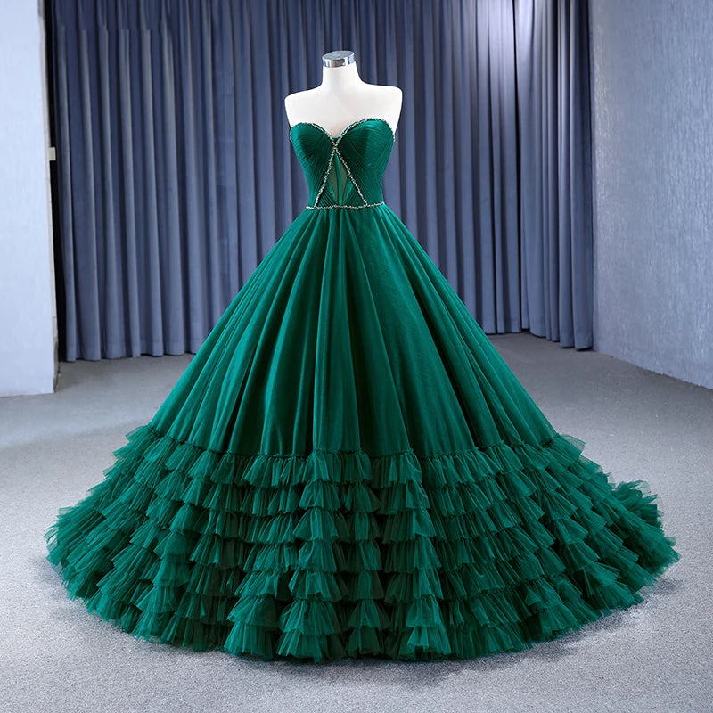 Jancember Rsm67541 Green Off Shoulder Tiered Tulle Fashion Evening Gowns Dresses