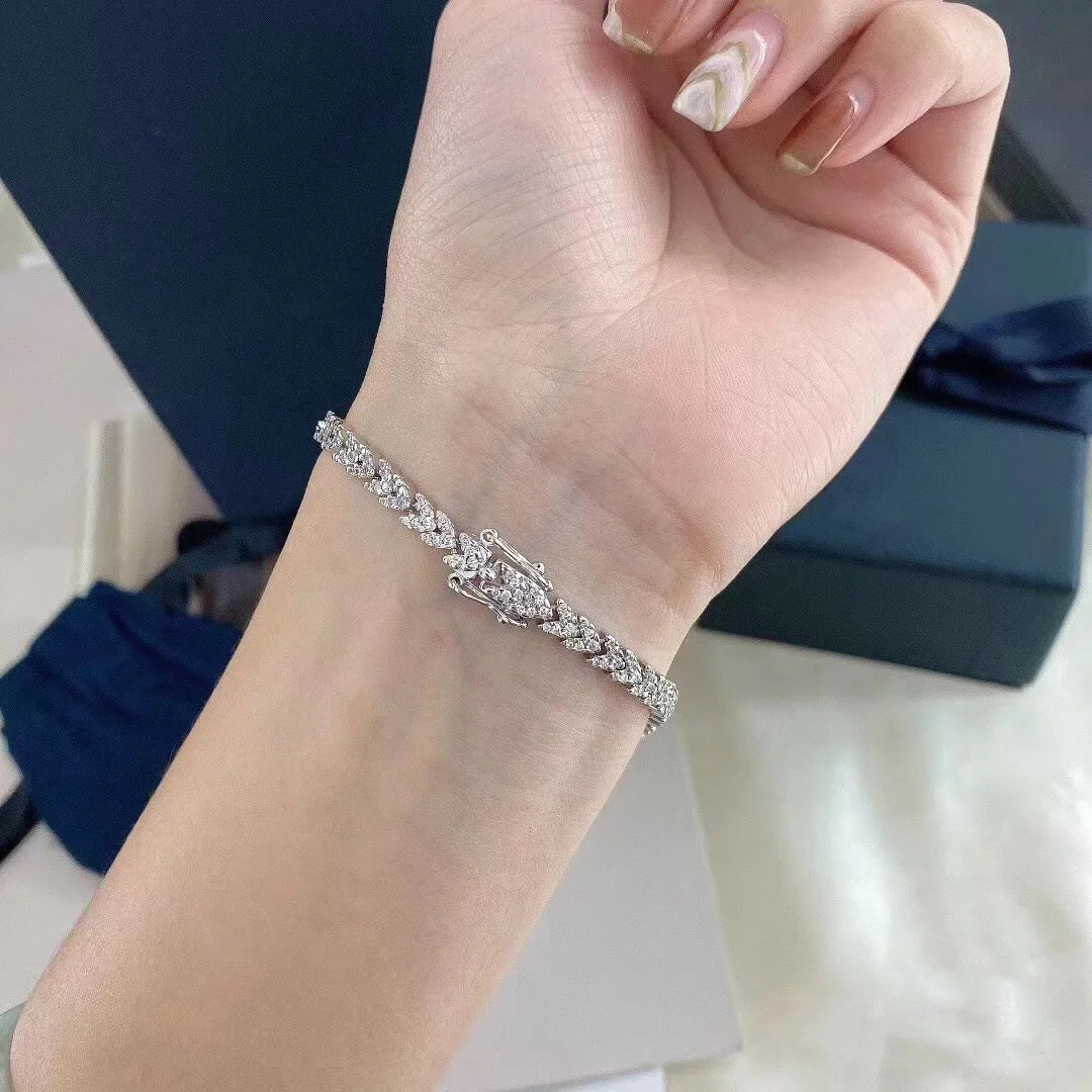 Elegant 925 Sterling Silver Tennis Chain Bracelet Handmade Jewelry Wheat Ear Style All-Match Featuring Diamond Zircon Gemstones