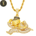 Rappers Jewelry Brass Iced Out Zircon Monopoly Running Clown With Money Bag Pendant Necklace Hip Hop Men Jewelry