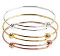 Classic Unisex 18K Gold Plated Stainless Steel Beaded Adjustable Wire Charm Bangles Bracelet for Wedding Engagement