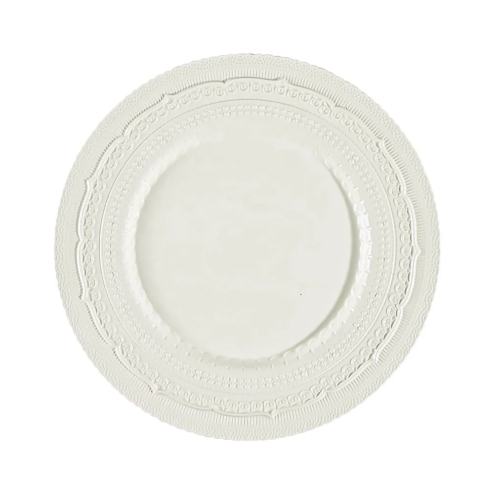 Unique Design 13 Inch Pottery Embossed Porcelain Plate Vintage Ceramic Crockery Dinner Dishes Wedding Pink Lace s