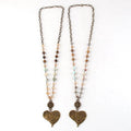 Fashion Jewelry 8mm Natural Stone Crystal Glass Metal Chain Necklace Ancient Bronze Alloy Face Heart Pendant Necklace
