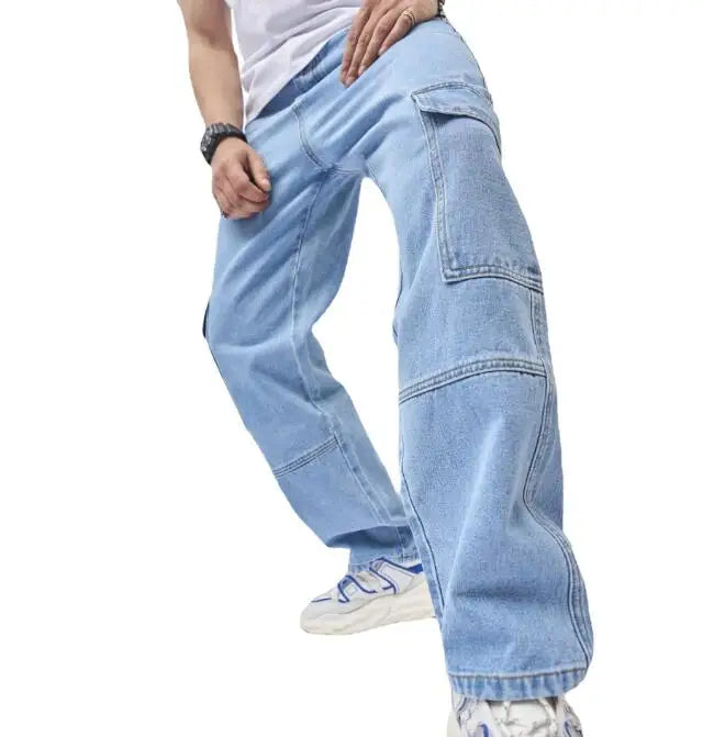 New Arrivals Hip Hop Jeans Men's Trend Loose Pants High Street Multi Pocket Wide Leg Pants