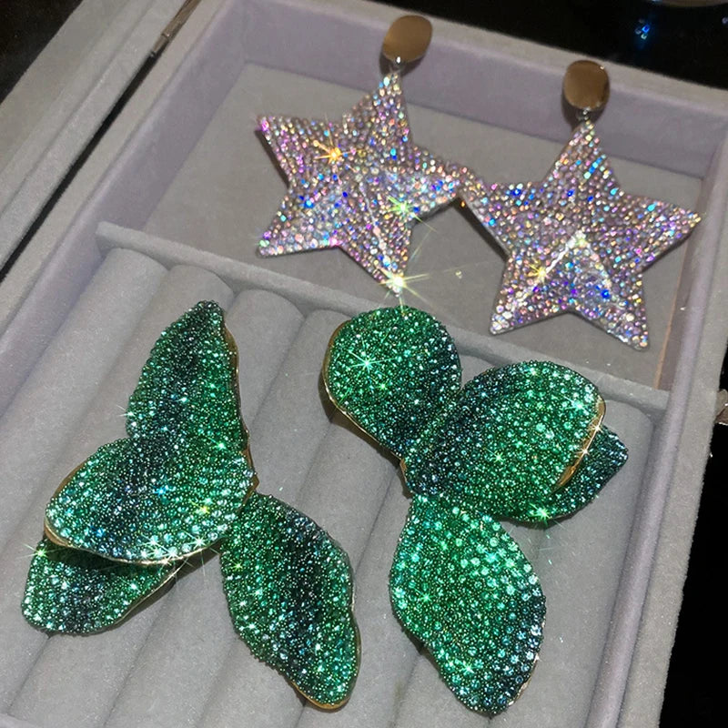 Diamond studded Star Pendant Earrings Fashionable and Versatile Earrings Luxurious and High-end Earrings