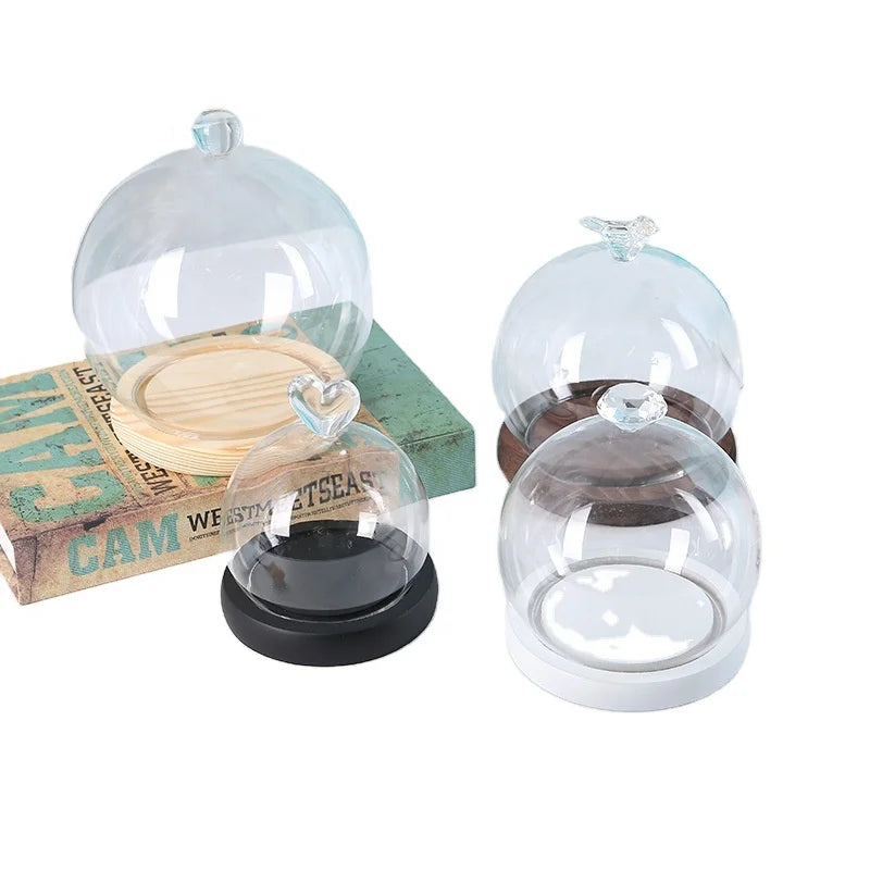 Spherical Round Glass Cover Immortal Flower 3D Glass Cover with Lamp Couple Hand Mold Display Hood Ornaments