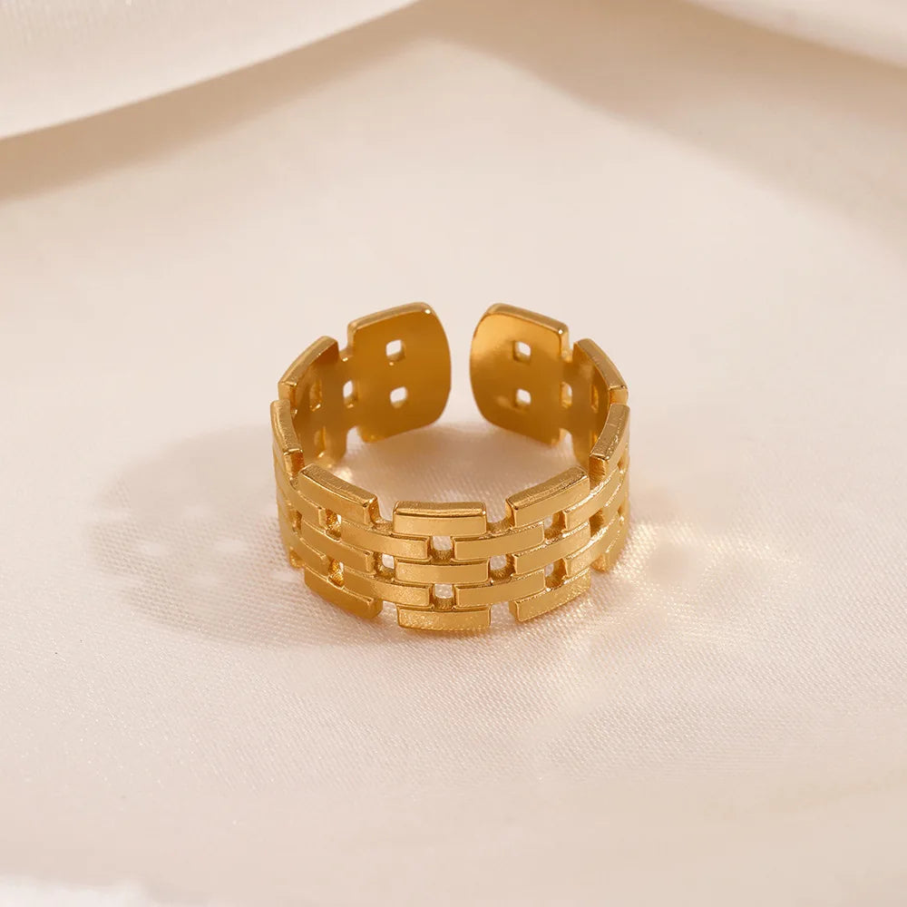 Nabest Stainless Steel 18K Gold Plated Geometric Resizable Rings Tarnish Free Women Opener Hollow Ring Jewelry