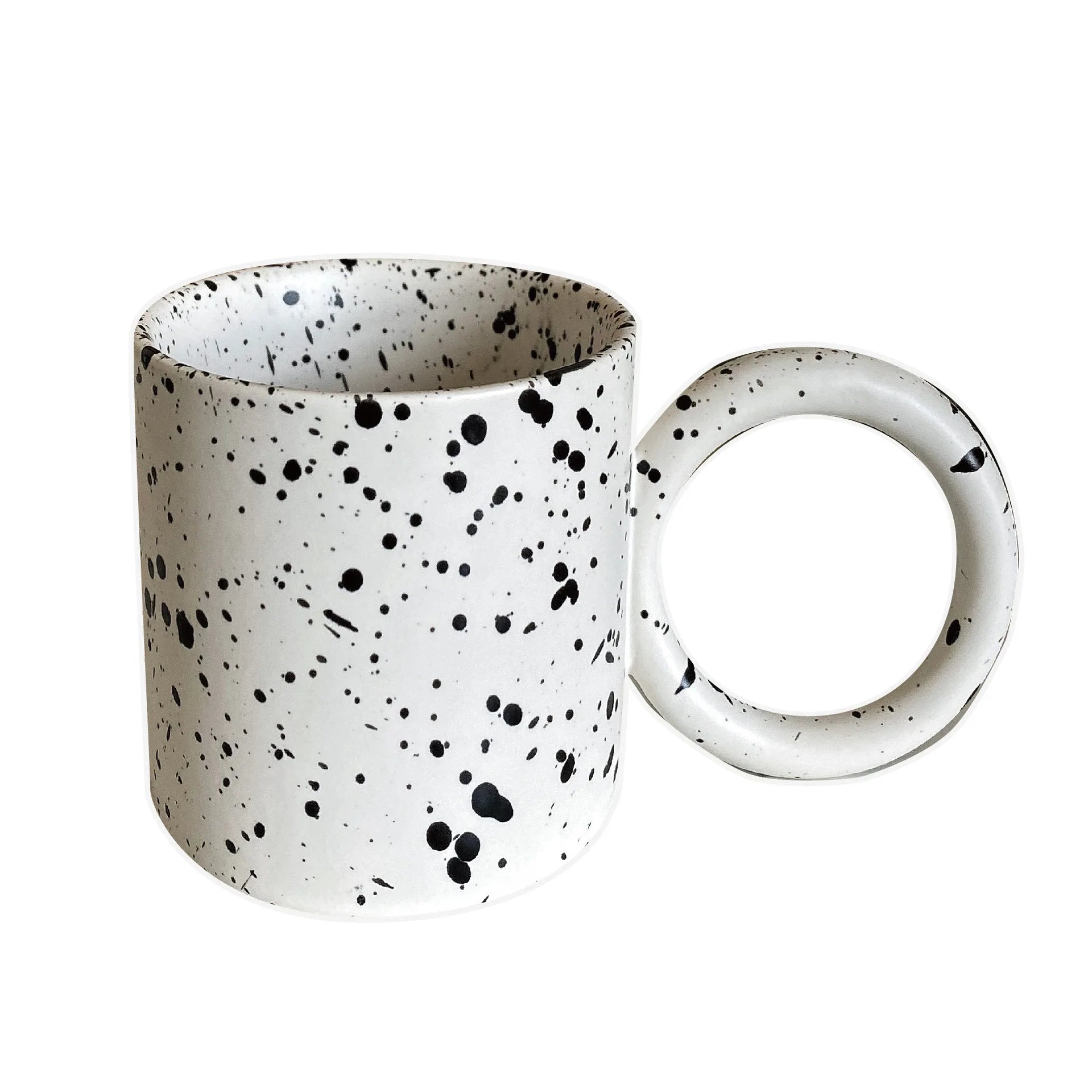 Solhui Ceramic Speckled Coffee Water Mugs Cup Personality Water Cups Mug with Big Ring Handle