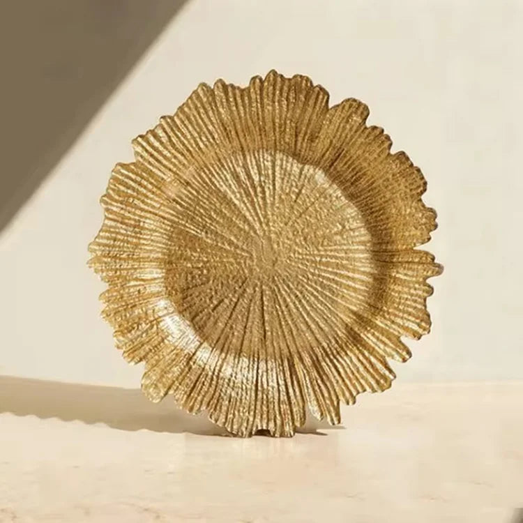 Gold Coral Reef Charger Plates Luxury Plastic Decorative Underplates for Wedding Party Banquet Table Setting Home Event