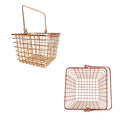Bright Lovely Metal Mesh Copper Gift Basket With Handle Square Rose Gold Shopping Baskets for Retail Stores