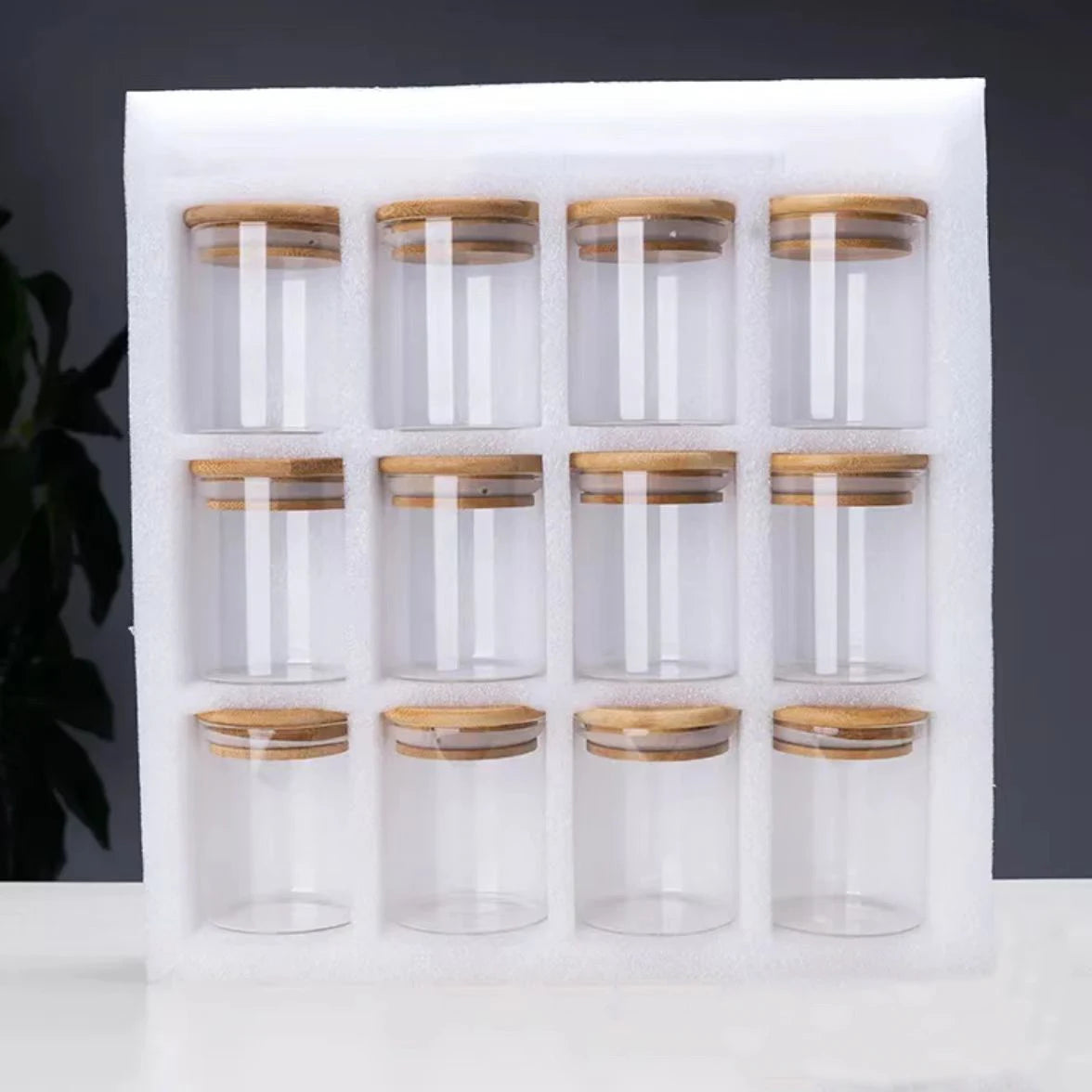 Bamboo Lid Pearl Cotton Storage Jars Set 220ml Glass Home Kitchen Container for Condiments Dry Fruits Fresh Food and Parties