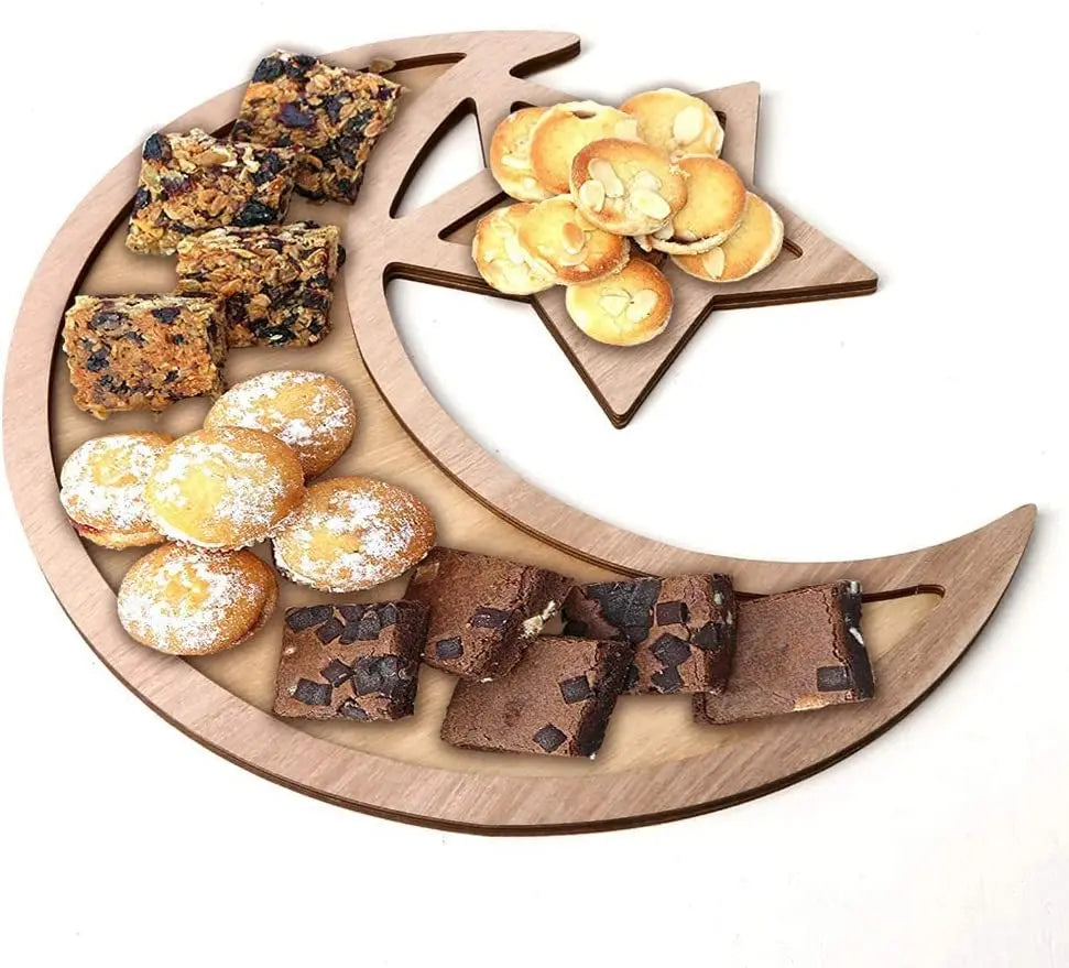 Custom Wholesale Ramadan Eid Food Serving Tray Laser Cut Ramadan Tray Wood Tray Ramadan Decoration Supplies