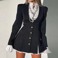 RNSHANGER Solid Slim Two Piece Shirt Dress Women Fashion Long Sleeve V-Neck Patchwork Mini Dress Elegant Single Breasted Dress