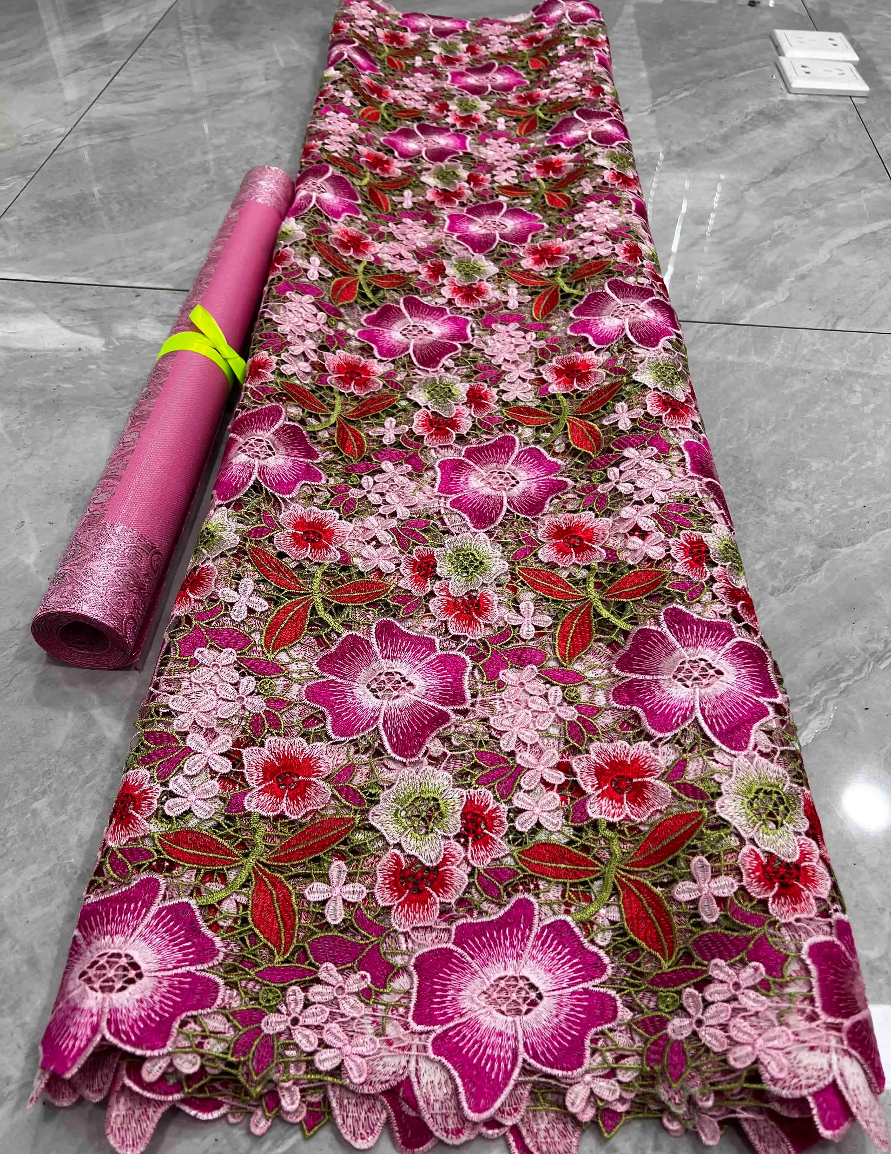 African 100% Polyester Guipure Cord Lace Fabric 5 Yards Vintage Floral Embroidery Bridal White Color Floral Patterned Cord Lace