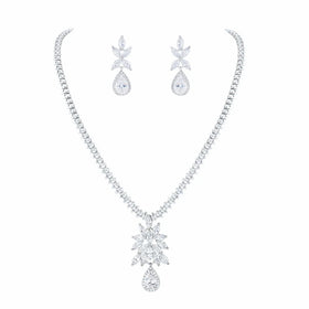 Weiman Classic Style Wedding Jewelry Set Rhodium Silver Plated Cubic Zirconia for Bridal Bridesmaid's Party for Engagement