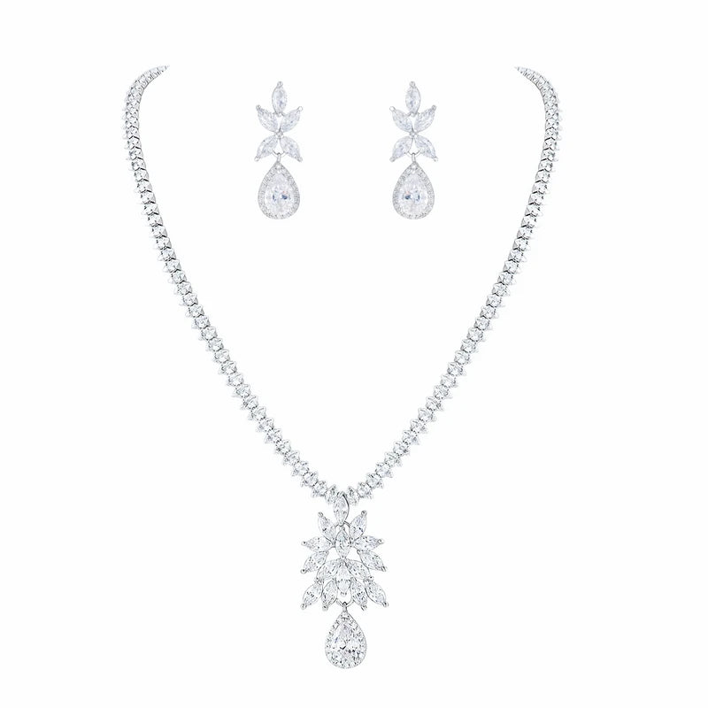 Weiman Classic Style Wedding Jewelry Set Rhodium Silver Plated Cubic Zirconia for Bridal Bridesmaid's Party for Engagement
