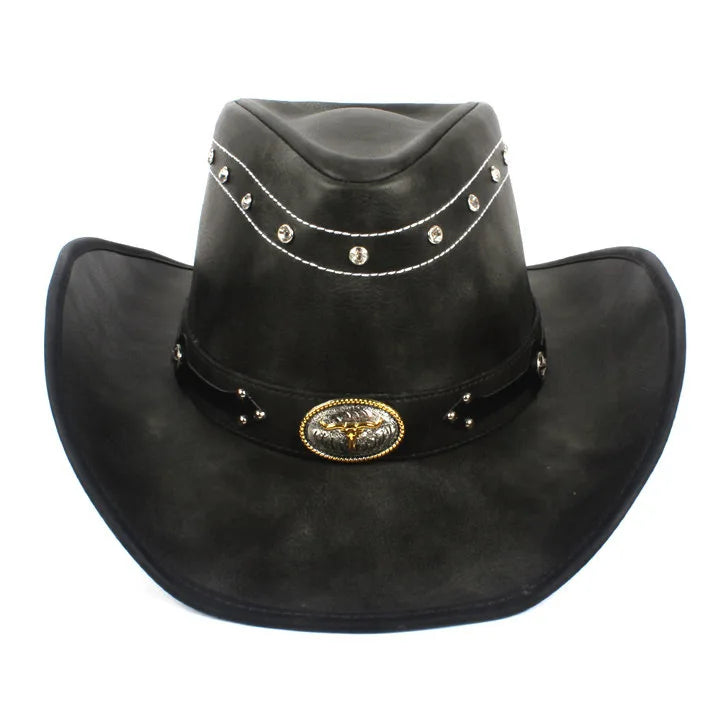 Women & Men Outdoor Leather Felt Western Cowboy Hats Classic Roll up Brim Belt Buckle Cowgirl Fedora Hat