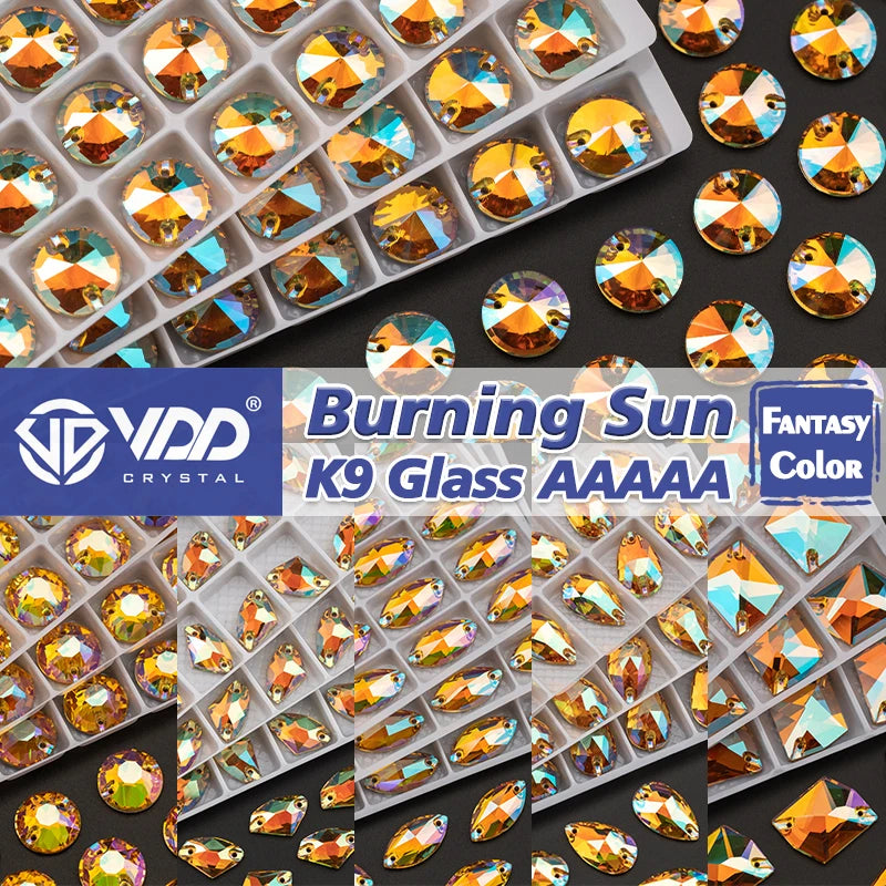 VDD Top Quality Burning Sun Fantasy Color K9 Glass Sew on Rhinestones Sewing Crystals Flat Back Stones for Clothes Accessories