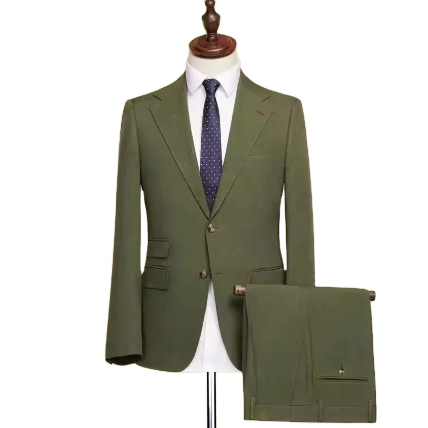 2024 New Wide Lapel True Buttonhole Back Single Slit Dark Green Men's Professional Premium Suit
