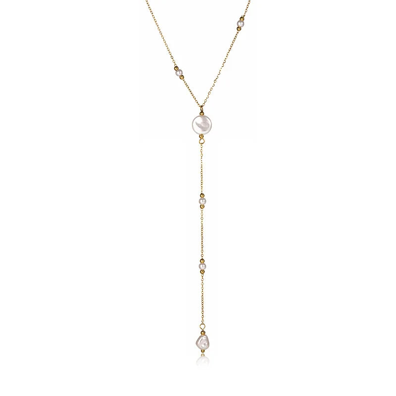 Hot New 18K Gold Plated Stainless Steel Pendant Necklace Valentine's Day Gift for Wife with Sea Golden Pearl Jewelry