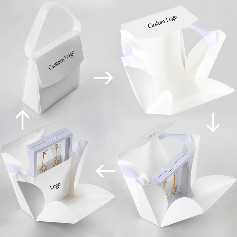 New Design Custom Logo Bracelet Necklace Ring Clear Window PE Film Display Paper Packaging Gift Box for Jewelry Bags