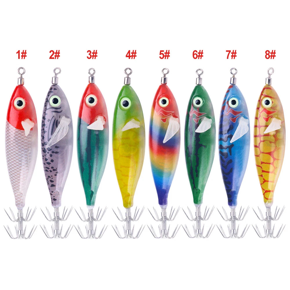 8CM 6G Hot Sale OEM New Luminous Wood Shrimp Squid Jigging Wood Shrimp Bait Luminous Round Belly Shrimp Lure