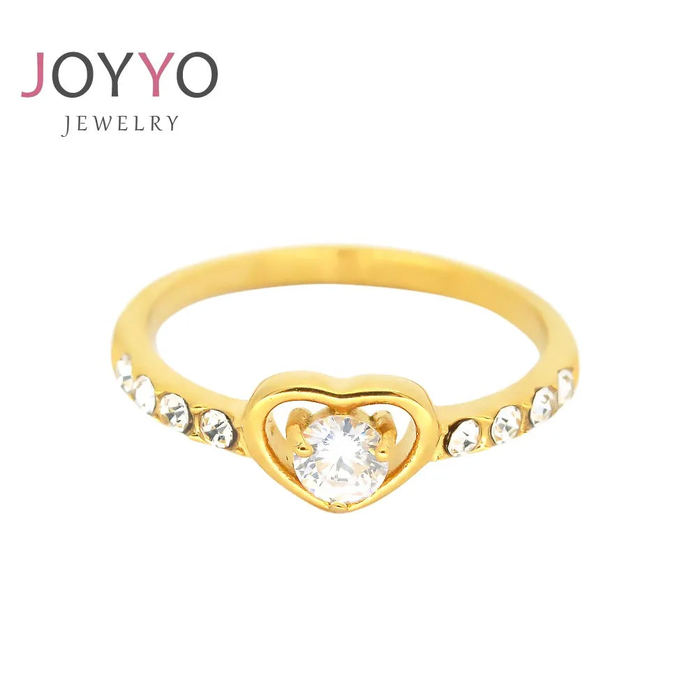 Fashion Rings Women Diamond Ring Stainless Steel Gold Silver Heart Zircon Ring Fashion Girl Jewelry