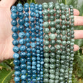AsVrai U Natural Stone Beads Blue Green Kyanite Round Spacer Beads for Jewelry Making DIY Handmade Bracelet Necklace 15''