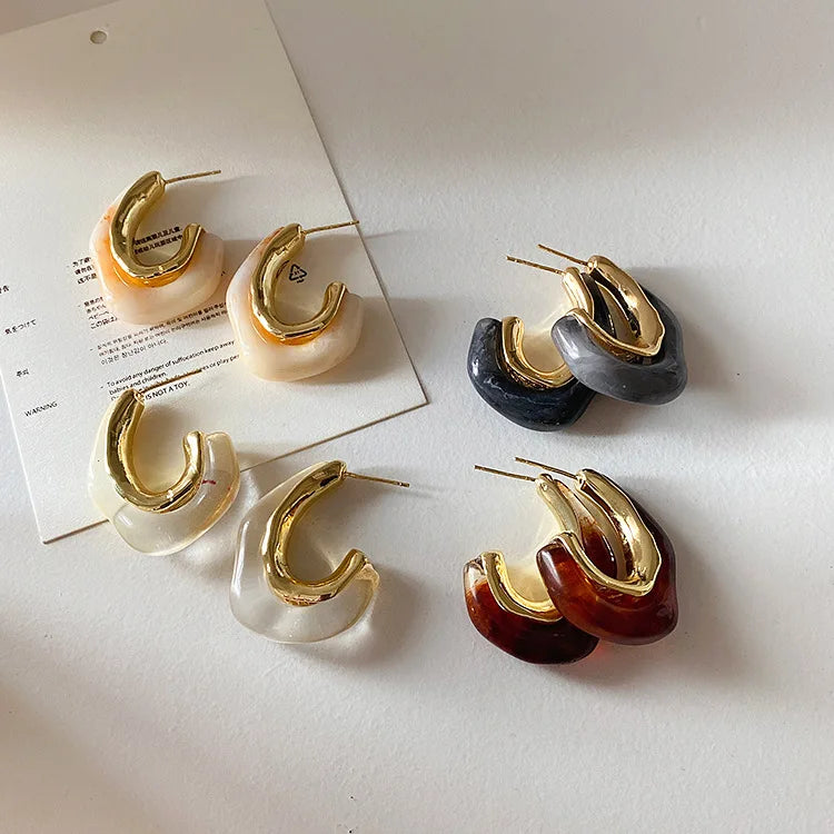 Fashion Transparent Resin Hoop Earrings Geometric Irregular Metal Gold Plated Earring Resin Acrylic Drop Earrings for Women