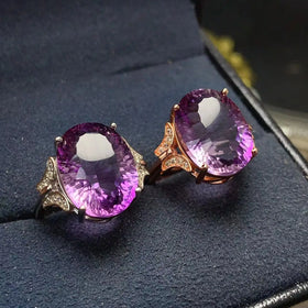 Wholesale 925 Sterling Silver 18K Rose Gold Plated Oval Cut Natural Crystal Jewelry Rings 12mm*16mm Size