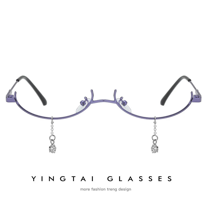 New Style Eyeglasses With No Lens Lower Half Frame Water Drop Decoration Chain Pendant Eyewear