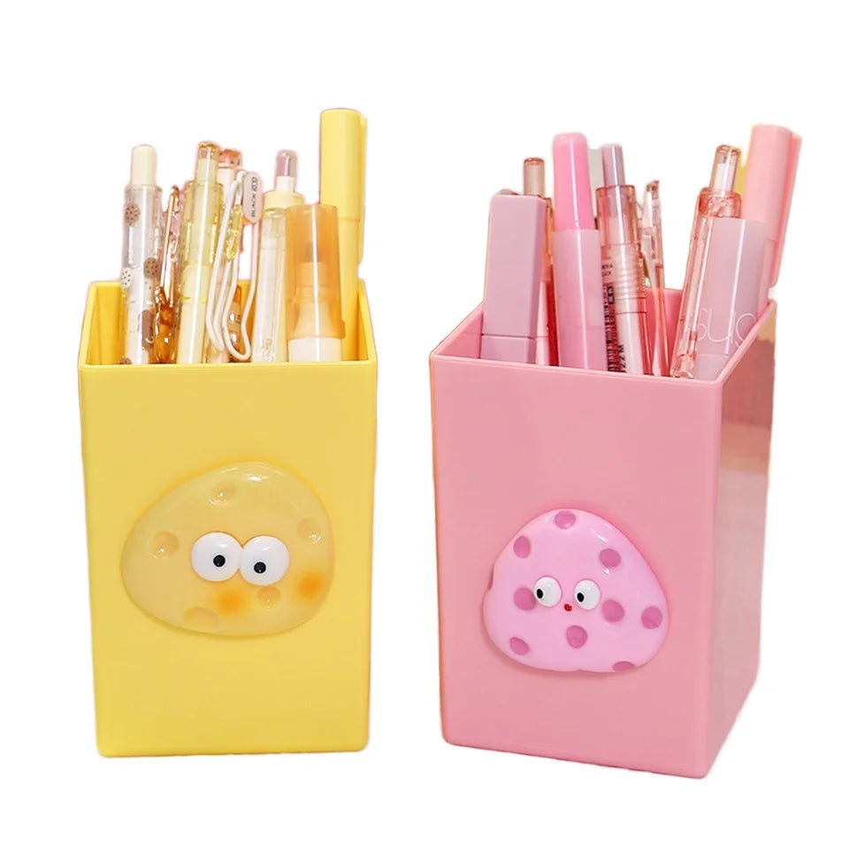 Creative Kawaii Stationery Pen Holder Cartoon Cheese Design 3 Colors Plastic Calendar Use Promotion Pen Holder