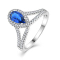 QX Custom OEM Luxury Rhodium Plated Crown Shape White CZ Blue Wedding Rings for Women