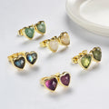 Women Wholesale Bulk Gold Plated 925 Sterling Silver Moonstone Amethyst Crystal Gemstone Heart Shape Earings
