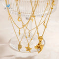 SUMMLY Trend Wholesale Heart Star Moon Pendant 18K Gold Plated  Stainless Steel Double Layer Necklace Fashion Jewelry