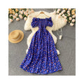 10% OFF French Retro Elegant Slim Floral Dress High Waist Drawstring Pleated Waist Slim Large Swing Dress Chiffon Dress