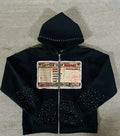 OEM Vintage Acid Wash Sun Faded DTG Printing logo Rhinestone Zip up Hoodie  Cotton Heavyweight Streetwear Distressed Men Hoodie