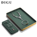 DIGU Luxury Metal Jewelry Display Tray Green Microfiber Jewelry Tray for Rings Necklace Bangle Earrings Pendant Accessory