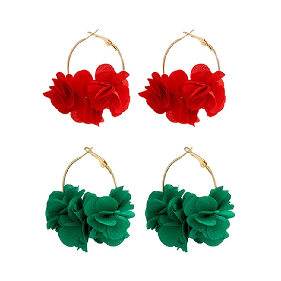 Elegant Bohemian Beach Accessories Multicolor Tassel Fabric Earrings Pretty Floral Earrings for Women Girls