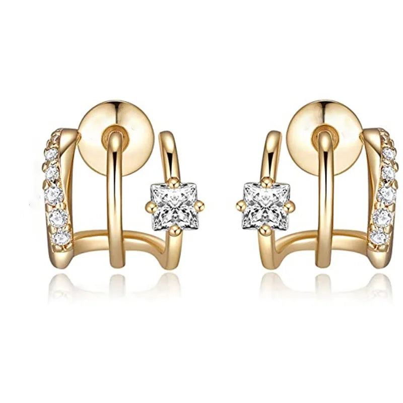 New Simple Commuter Three Claw Curved Line Earrings Exquisite Zircon Earrings Gifts for Women