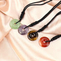 Natural Stone Crystal Amethyst tiger Eye Peace Buckle Pendant Necklace Vintage Gemstone Jewelry Necklace for Women Men