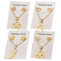 Titanium Steel Heart Pendant Necklace Stud Earrings Jewellery Set Stainless Steel  Golden Jewelry Sets for Girls