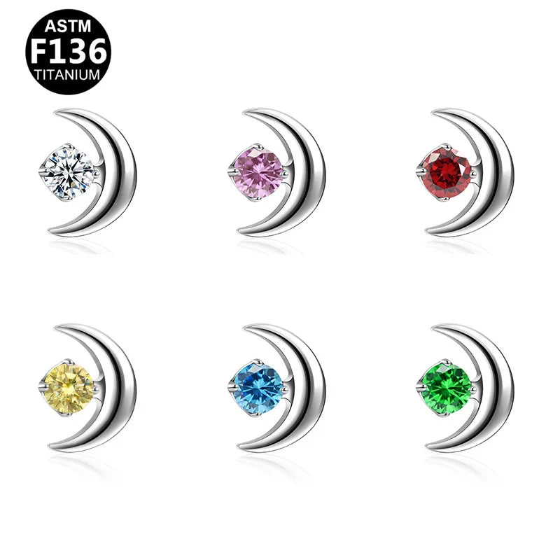 Gaby ASTM-F136 Titanium Ear Stud Multi-Zircon Fashion Labret Flatback Earring Body Piercing Jewelry for Wholesale