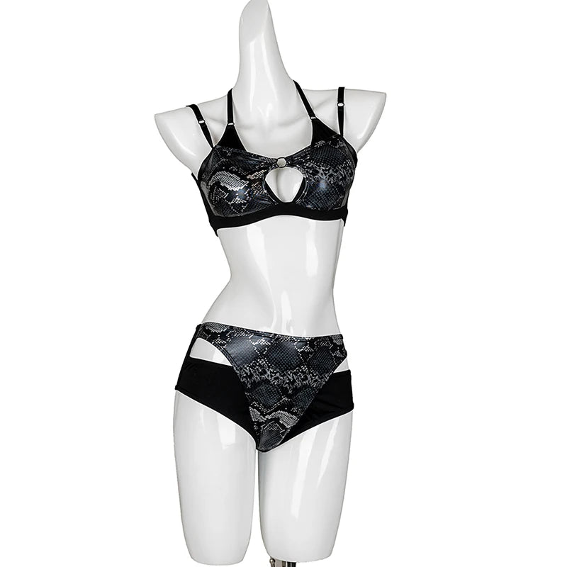 Hot Black Snake Print Polyester Ladies Active Clothes Female Workout Two Pieces Top Fitness Plus Size Pole Dance Wear