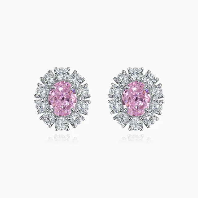 Sterling Silver Gemstone and Created White Sapphire Halo Oval Stud Earrings